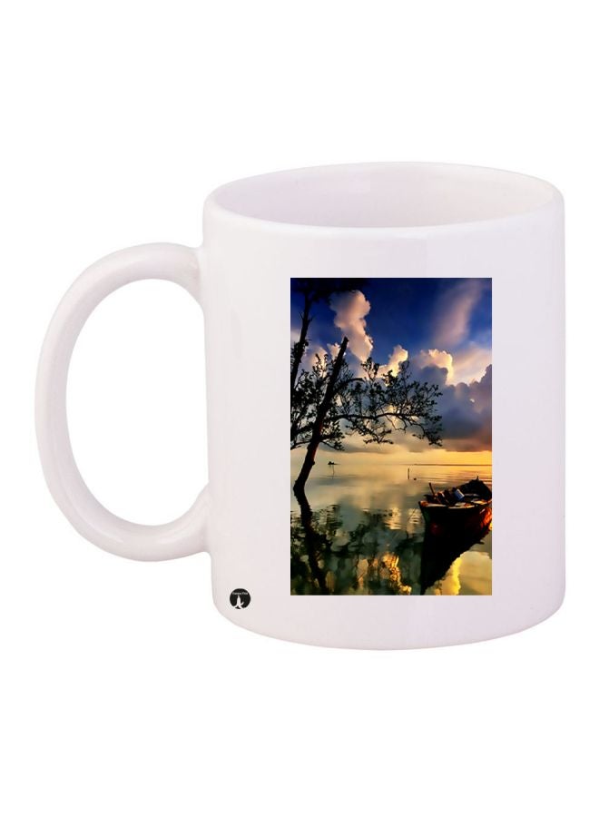 RYN Lake Printed Coffee Mug White/Blue/Red 11ounce
