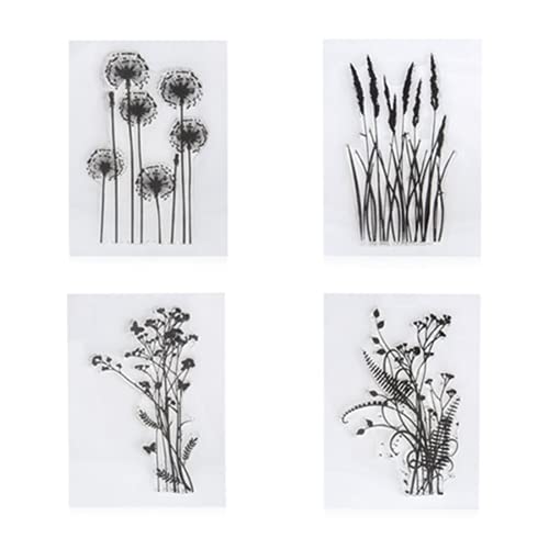 Arbuya 4pcs/Set Dandelion Lavender Flowers Leaves Stamps Rubber Clear Stamp/Seal Scrapbook/Photo Decorative Card Making Clear Stamp - Image 1