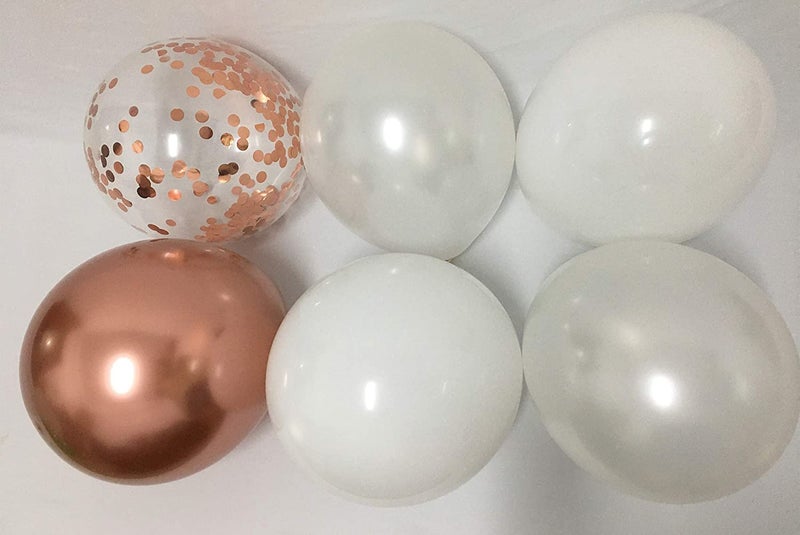 LAZYBEEE 50pcs Latex Balloons White Rose Gold Matte Pearl White Metallic Chrome Rose Gold Confetti Party Balloons for Birthday Bridal Wedding Graduation Decor - Image 3