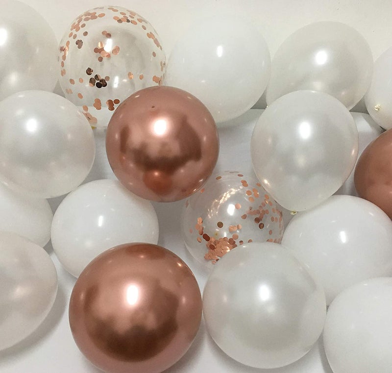LAZYBEEE 50pcs Latex Balloons White Rose Gold Matte Pearl White Metallic Chrome Rose Gold Confetti Party Balloons for Birthday Bridal Wedding Graduation Decor - Image 2