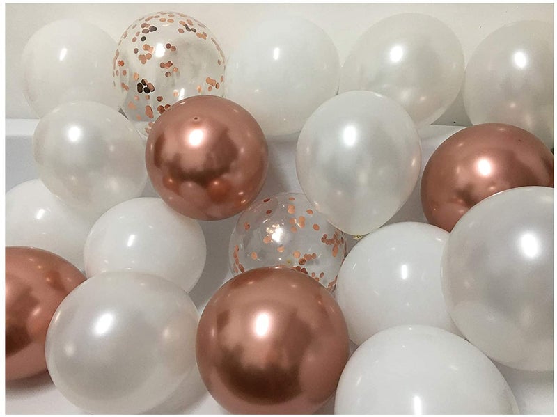 LAZYBEEE 50pcs Latex Balloons White Rose Gold Matte Pearl White Metallic Chrome Rose Gold Confetti Party Balloons for Birthday Bridal Wedding Graduation Decor - Image 1