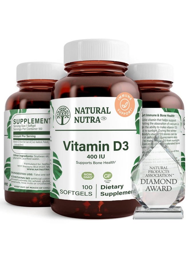 Natural Nutra Supreme Vitamin D3 400 Iu Softgels Immune Support Sunshine Vitamin Bone And Teeth Strength Glutenfree 100 Softgels  - Image 1