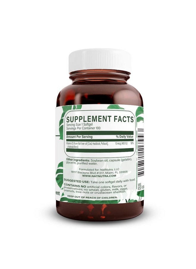 Natural Nutra Supreme Vitamin D3 400 Iu Softgels Immune Support Sunshine Vitamin Bone And Teeth Strength Glutenfree 100 Softgels  - Image 3