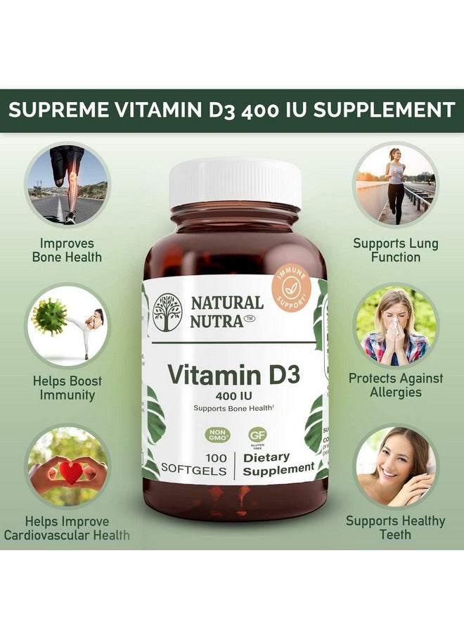 Natural Nutra Supreme Vitamin D3 400 Iu Softgels Immune Support Sunshine Vitamin Bone And Teeth Strength Glutenfree 100 Softgels  - Image 4