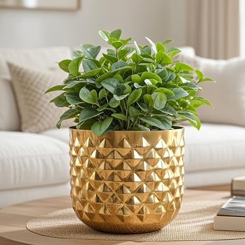 BEHOMA Metal Indoor Pineapple Texture Golden Planter, Modern Plant Pot for Living Room Balcony Office Decor Ideal Gifting for Birthday, Anniversary, Size H- 5" x Dia. 6" inch (Plants not Included) - Image 1