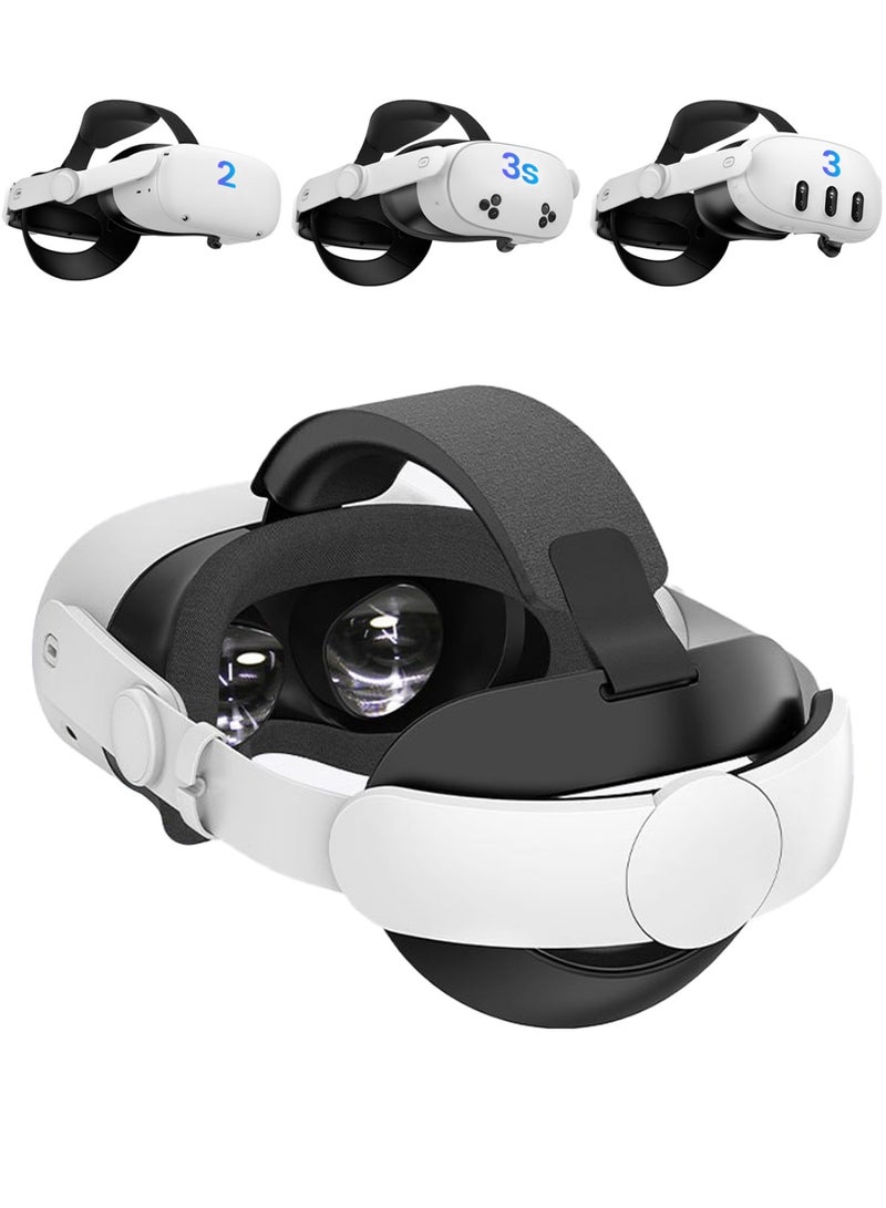 Faylor VR Headset Strap Compatible with Meta Quest 2/Quest 3/Quest 3S, Adjustable Elastic Knob, Double Comfort Soft Cushion Support-White - Image 1