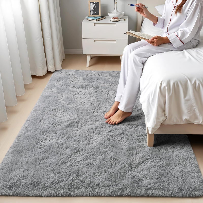 Zentavio Area Rugs for Living Room Grey Rugs for Bedroom 4x6 Carpet Fluffy Furry Soft Shag Aesthetic Plush High Pile Gray Throw Rug for Nursery Kids Room Dorm - Image 4