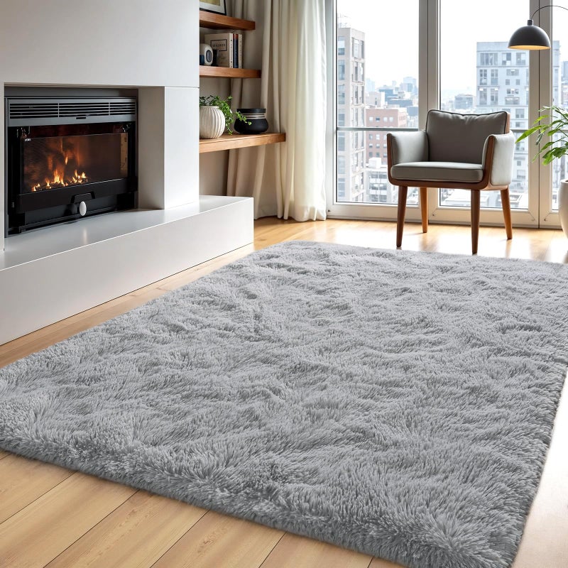 Zentavio Area Rugs for Living Room Grey Rugs for Bedroom 4x6 Carpet Fluffy Furry Soft Shag Aesthetic Plush High Pile Gray Throw Rug for Nursery Kids Room Dorm - Image 1