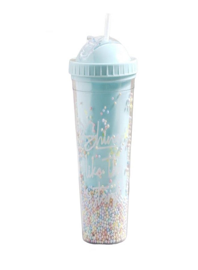 NTGS Premium Design Sparkle Confetti Sipper Pastel Shade 550 ML (1PC) PVC Material Straw BPA Free Food Grade Ideal for Girls Return Gifts -3 - Image 1