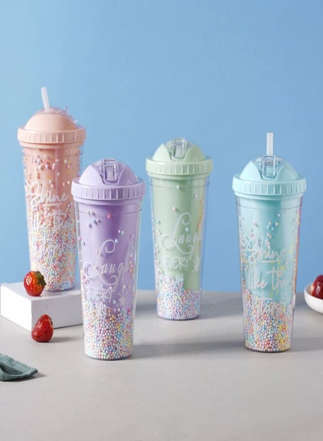 NTGS Premium Design Sparkle Confetti Sipper Pastel Shade 550 ML (1PC) PVC Material Straw BPA Free Food Grade Ideal for Girls Return Gifts -3 - Image 5