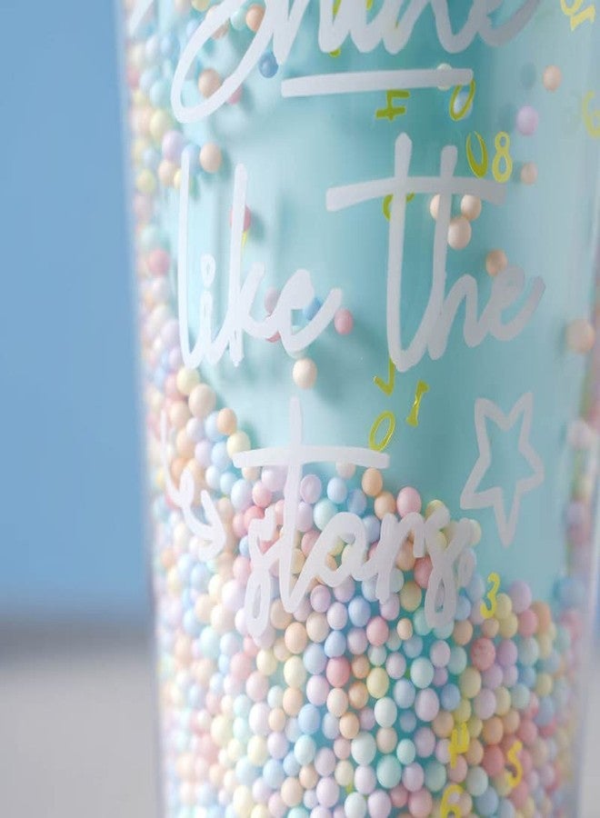 NTGS Premium Design Sparkle Confetti Sipper Pastel Shade 550 ML (1PC) PVC Material Straw BPA Free Food Grade Ideal for Girls Return Gifts -3 - Image 3