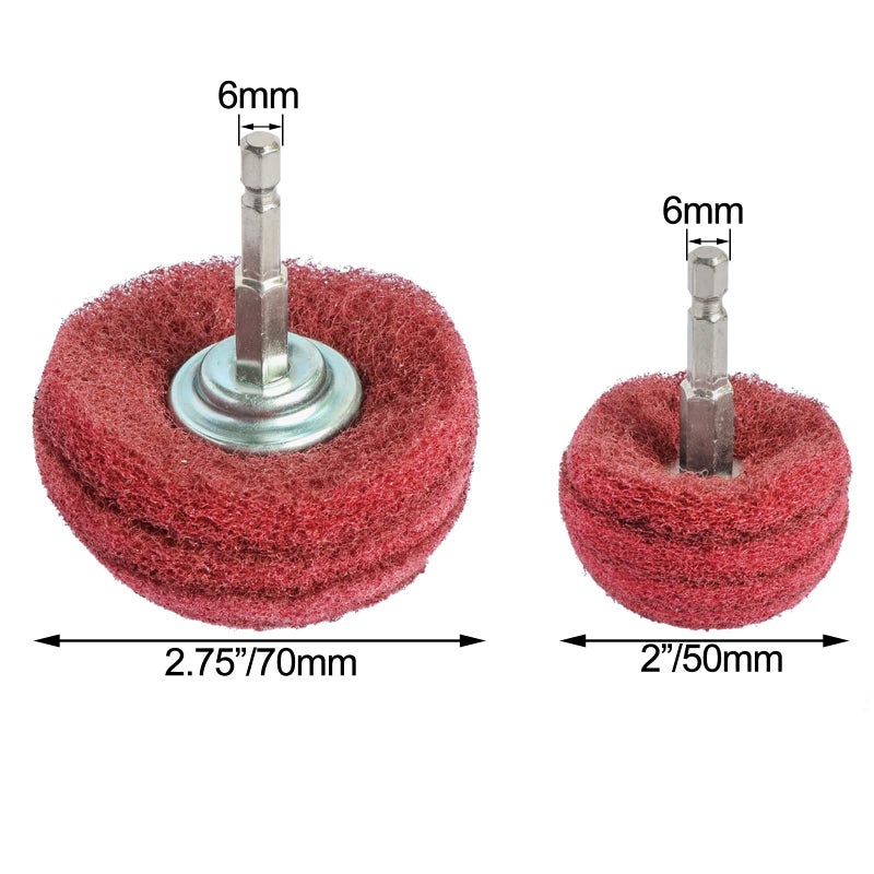 Hiqalty 6PCS Non Woven Abrasive Buffing Polishing Wheel Drill Attachment Set,Scouring Pads Power Scrubber Cleaning Kit, Power-Operated Abrasive Wheelsï¼ˆ Green red Gray 1/4â€ Shank - Image 4