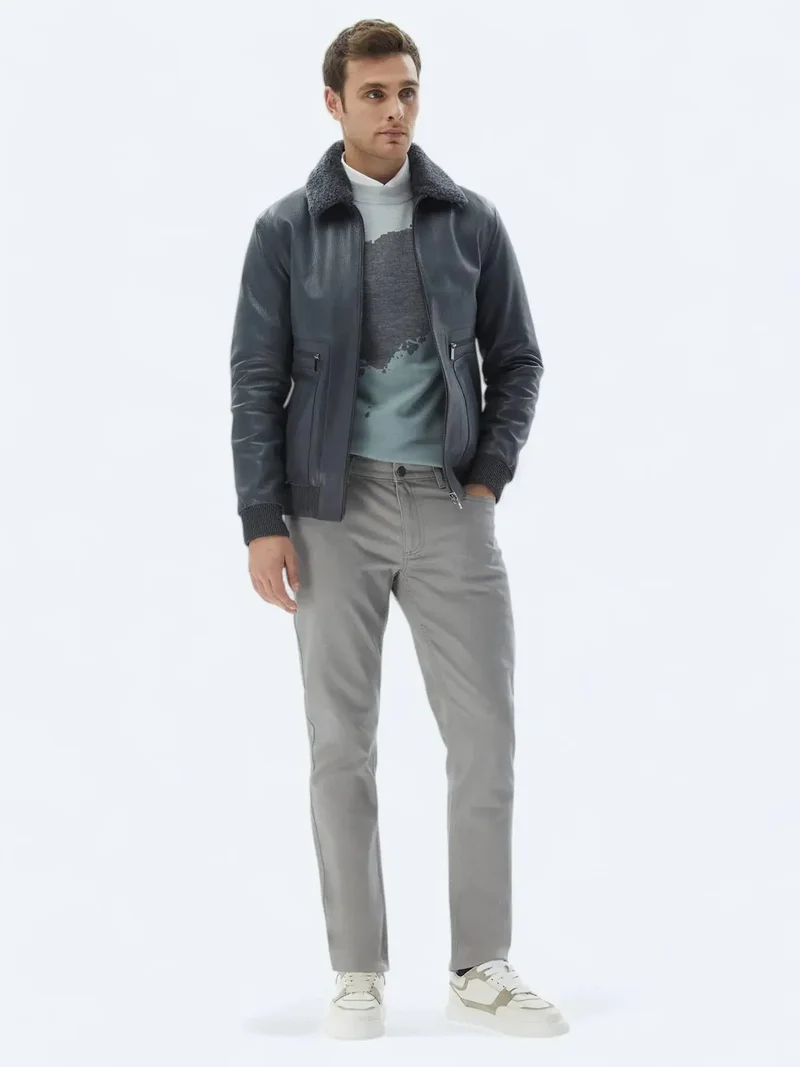 كيب بنطال جينز رمادي ضيق بقصة ضيقة مصنوع من مزيج القطن