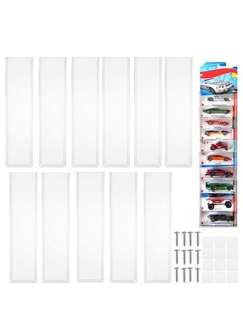 12Pcs Clear Display Case for Packaged Model Cars,Model Car Display Cases Wall Mount-Holds up to 120 Cars,Toy Car Storage Organizer Compatible with Hot Wheels,Clear Model Car Display Case(16.7 x 4.4)