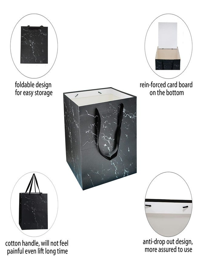 RUIFYRAY Extra large Marble gift bag, 11.8" Square Reusable Bag with handle, for shopping, wedding, birthday, grocery storage, Black(without Gold Line), 11.8" - Image 3