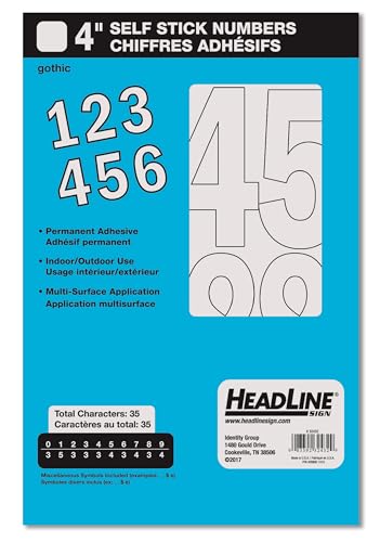 Headline Sign 32432 StickOn Vinyl Numbers White 4Inch Made in USA