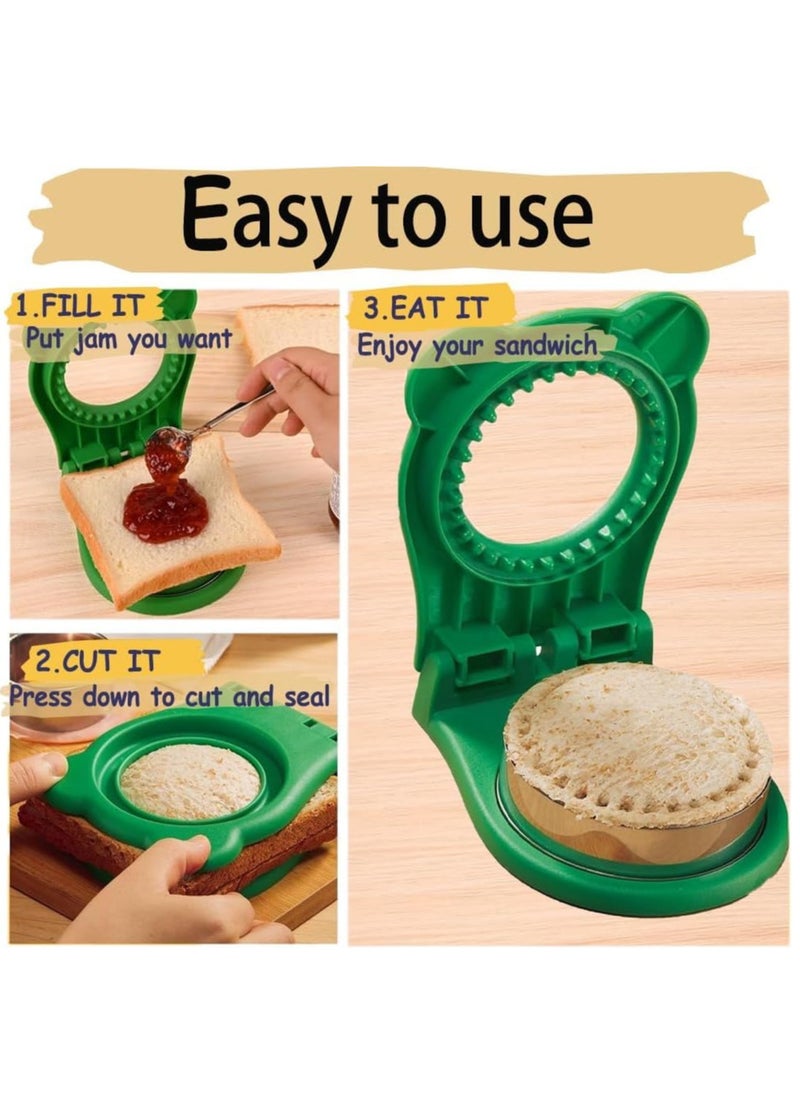 KHAJUL Sandwich Cutter, Crustless Bread Edge Cutter, Round Shape, PB&J Maker for Kids, Sandwich Sealer for Lunchbox (Green)  - Image 2