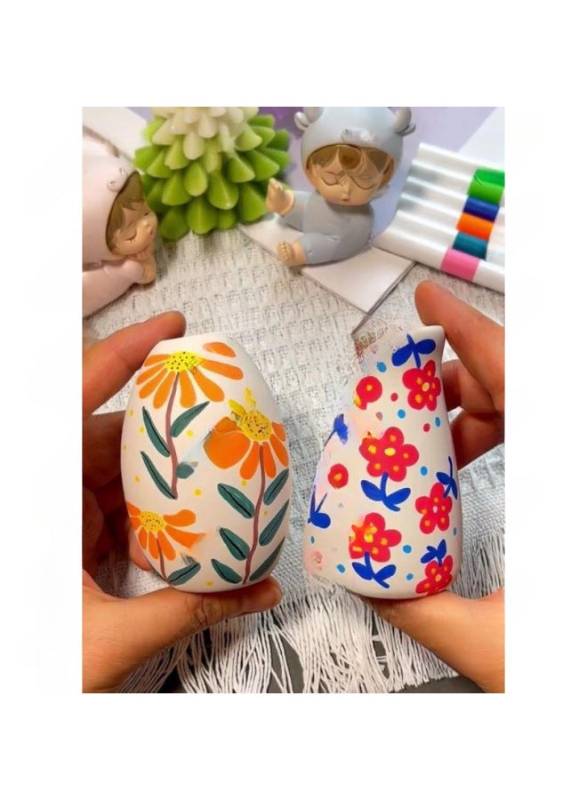 Beauenty Kindergarten Diy Ceramic Bottle Painted Plain Blank Water Extension Hand Painted White Embryo Children's Parent-child Non-plaster Vase-Color:Medium Vase Four Gentlemen Set White  - Image 2