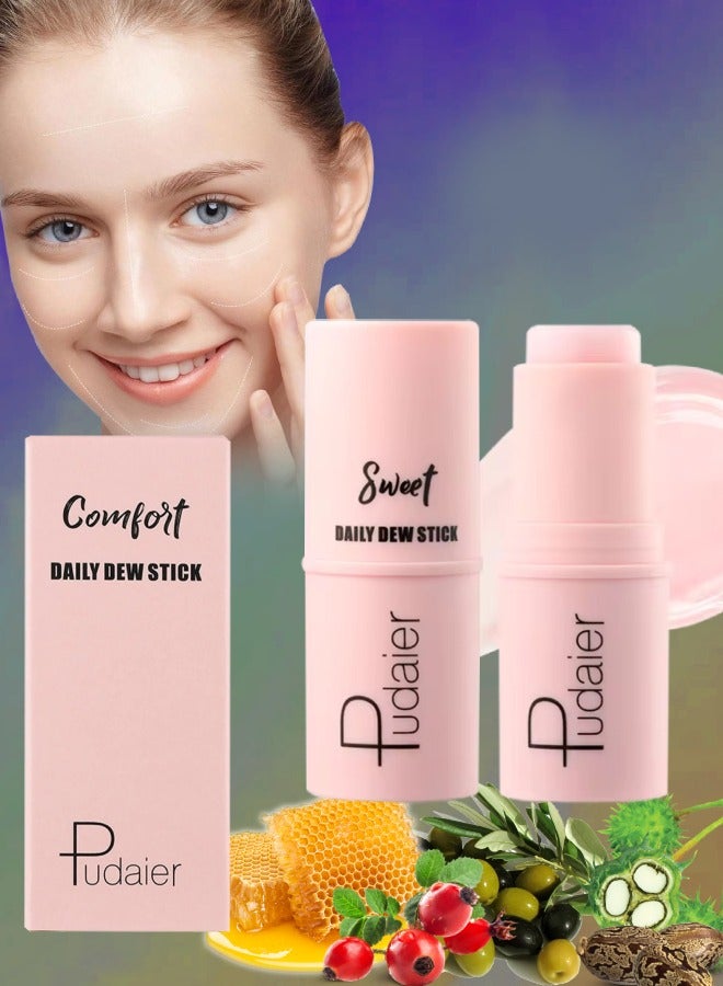 pudaier Daily Dew Moisturizing Stick Deep Hydrating Creamy Texture Non Sticky Moisturize Daily Cream Stick Multi Use Balm Stick Hydrating Primer Brightens and Glow Skin Makeup Stick Pink - Image 1