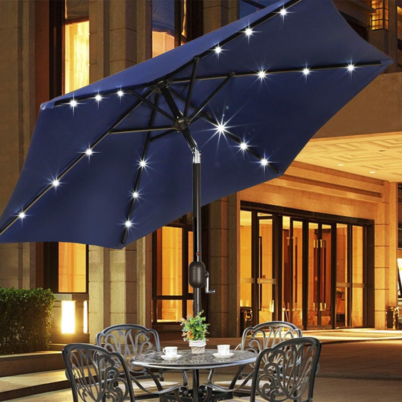 Blissun 7.5 ft Solar Umbrella 18 LED Lighted Patio Umbrella Table Market Umbrella with Tilt and Crank Outdoor Umbrella for Garden, Deck, Backyard, Pool and Beach (Navy Blue) - Image 5