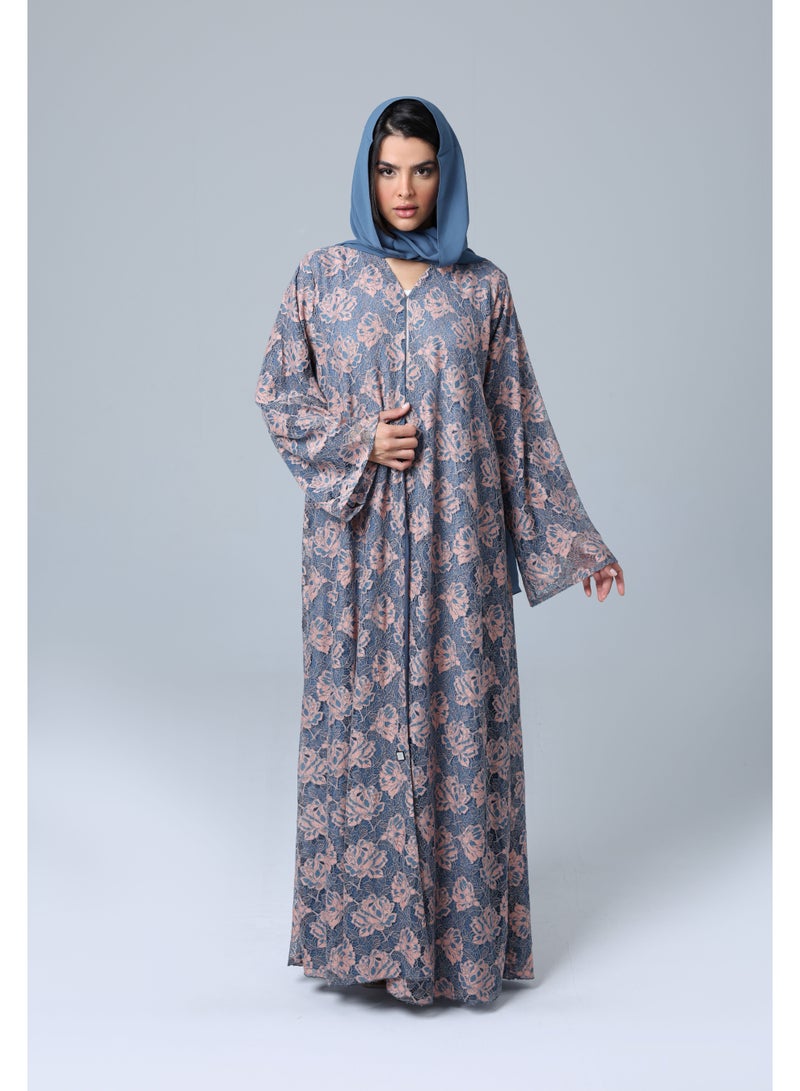 اكسا عباية لاسيه ملون تصميم زهور - Image 1