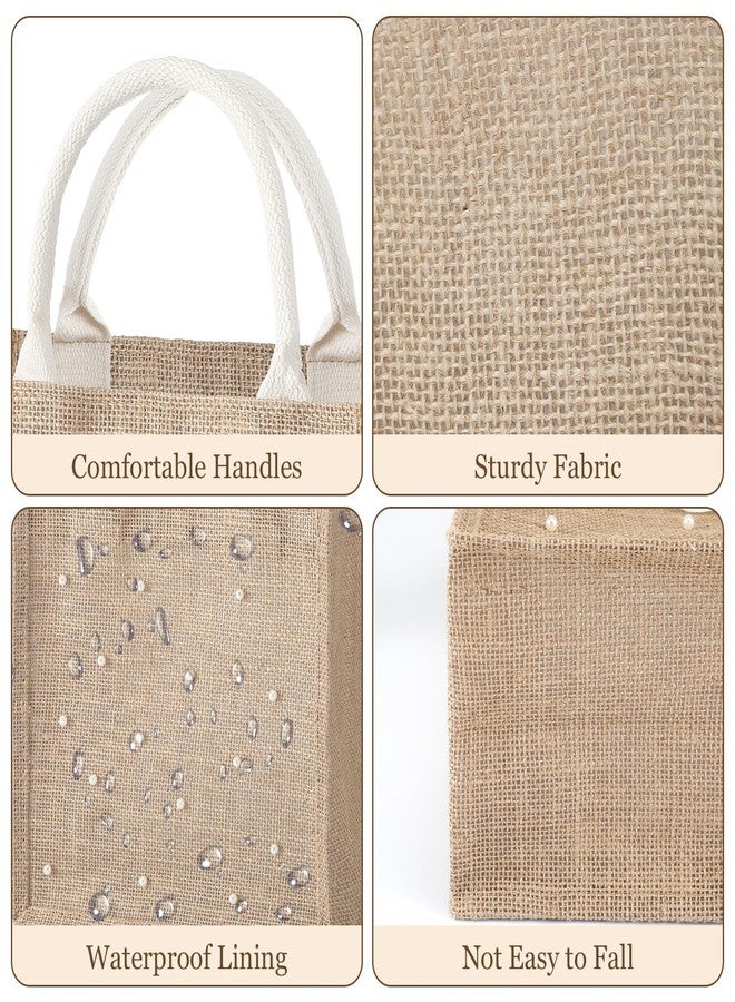Wesnoy 6 Pcs Pearl Burlap Tote Bags with Handles Waterproof Reusable Jute Gift Bags with Ribbons Small 9.8 x 9.8 x 6.7 Grocery Bag for Women Bridesmaid Gift Beach Pool Shopping Wedding Travel - Image 5