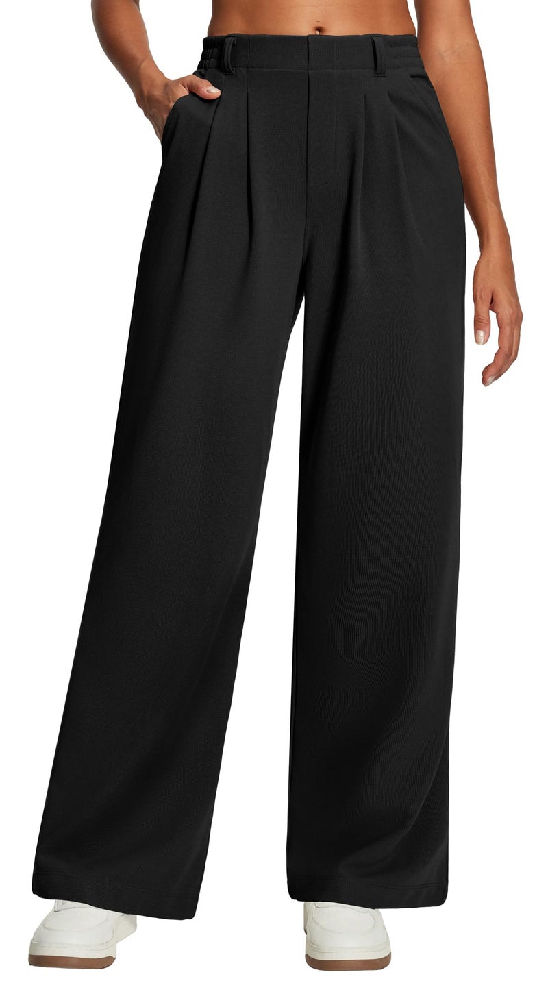 Heathyoga Wide Leg Stretchy Work Pants Women Pull on Dress Pants High Waisted Business Casual Trousers Slacks for Women Black - Image 1
