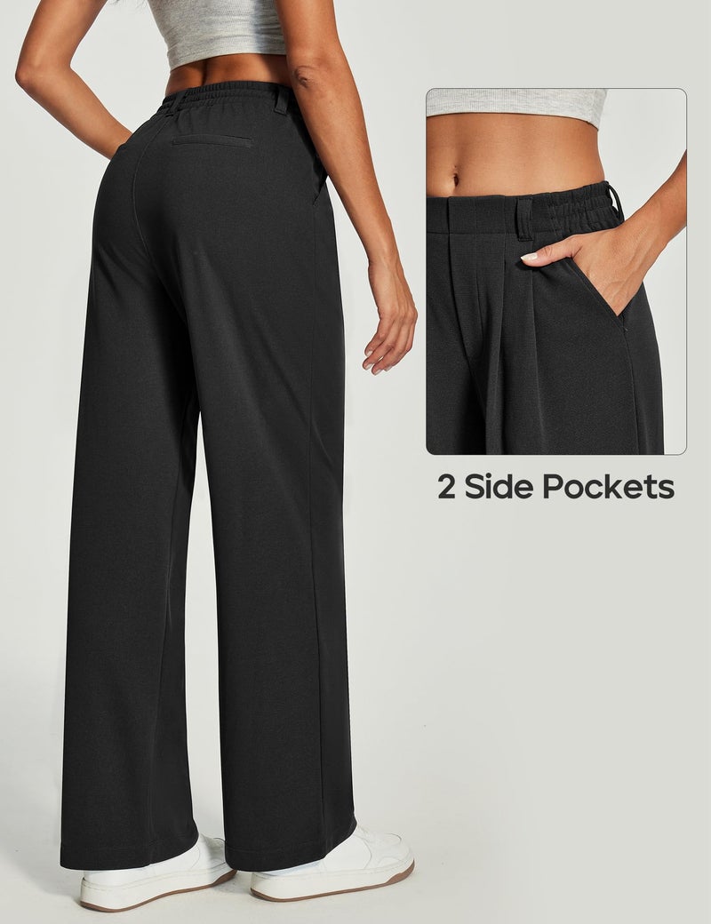 Heathyoga Wide Leg Stretchy Work Pants Women Pull on Dress Pants High Waisted Business Casual Trousers Slacks for Women Black - Image 3