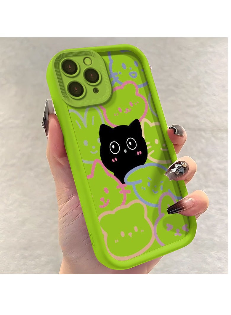 NIBEMINENT Cute Black Cat Protective TPU Case Cover For iPhone 15 Pro, Green