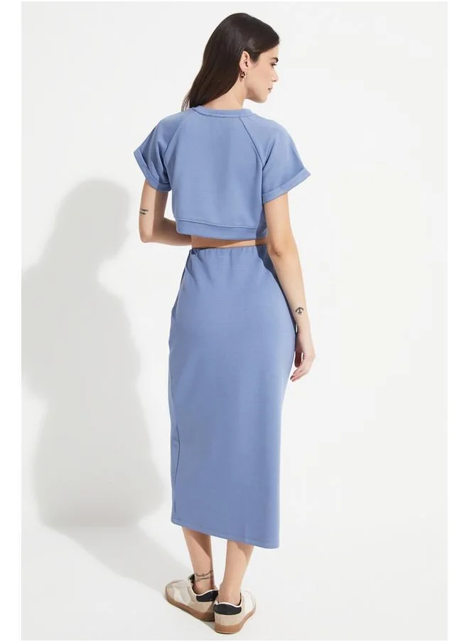 JUNE June Women Crop Midi Skirt Set Blue