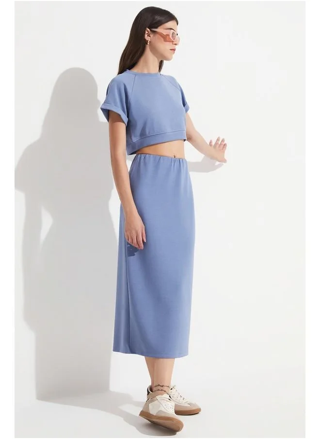 JUNE June Women Crop Midi Skirt Set Blue