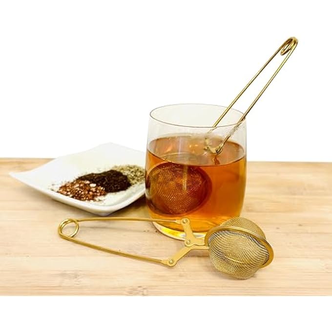 ريحني مصفاة شاي ذهبية مكونة من قطعتين لأوراق الشاي السائبة مع مصفاة شبكية دقيقة مغلفة كهدية في كيس من الأورجانزا مصفاة شاي فاخرة لأوراق الشاي السائبة مصافي شاي فلتر صغير لأوراق الشاي السائبة معدني - Image 3