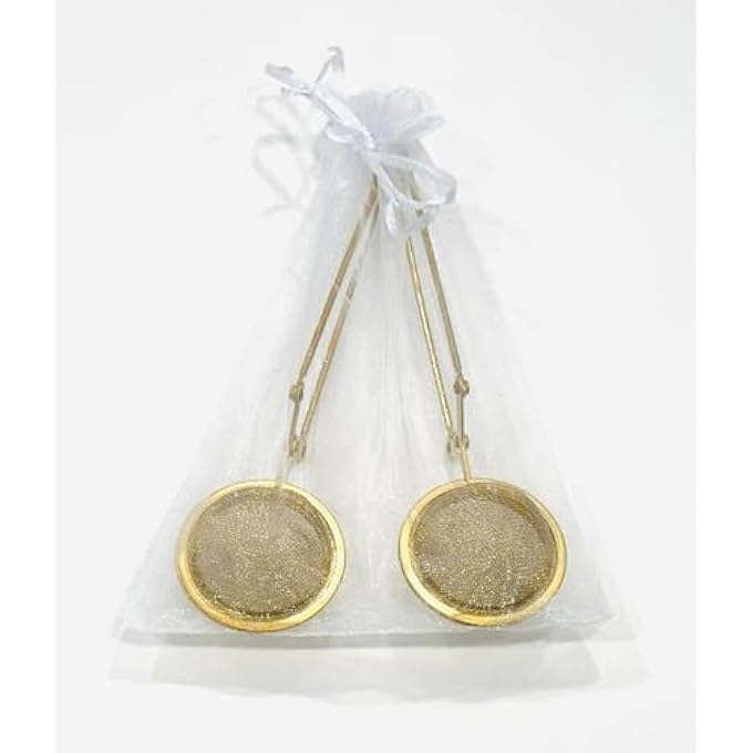 ريحني مصفاة شاي ذهبية مكونة من قطعتين لأوراق الشاي السائبة مع مصفاة شبكية دقيقة مغلفة كهدية في كيس من الأورجانزا مصفاة شاي فاخرة لأوراق الشاي السائبة مصافي شاي فلتر صغير لأوراق الشاي السائبة معدني - Image 4