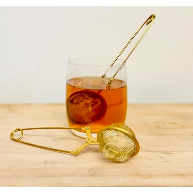 ريحني مصفاة شاي ذهبية مكونة من قطعتين لأوراق الشاي السائبة مع مصفاة شبكية دقيقة مغلفة كهدية في كيس من الأورجانزا مصفاة شاي فاخرة لأوراق الشاي السائبة مصافي شاي فلتر صغير لأوراق الشاي السائبة معدني - Image 5