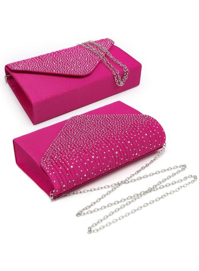 DASEIN حقيبة سهرة ساتان للنساء مع كريستالات، حقيبة كلاتش، حقيبة زفاف، حقيبة حفلة تخرج، حقيبة رسمية لحفلة كوكتيل (وردي ساخن) - Image 4