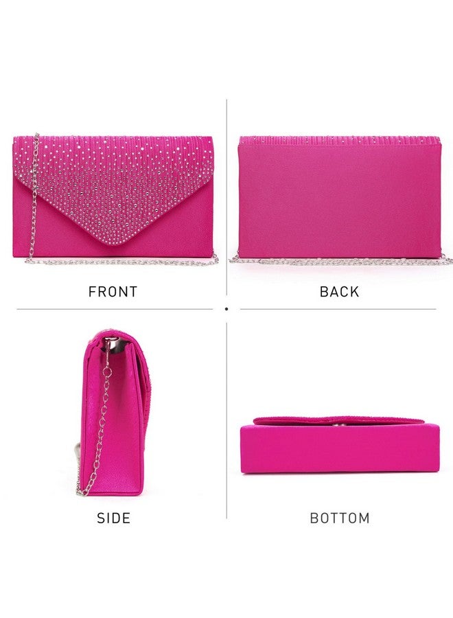 DASEIN حقيبة سهرة ساتان للنساء مع كريستالات، حقيبة كلاتش، حقيبة زفاف، حقيبة حفلة تخرج، حقيبة رسمية لحفلة كوكتيل (وردي ساخن) - Image 3