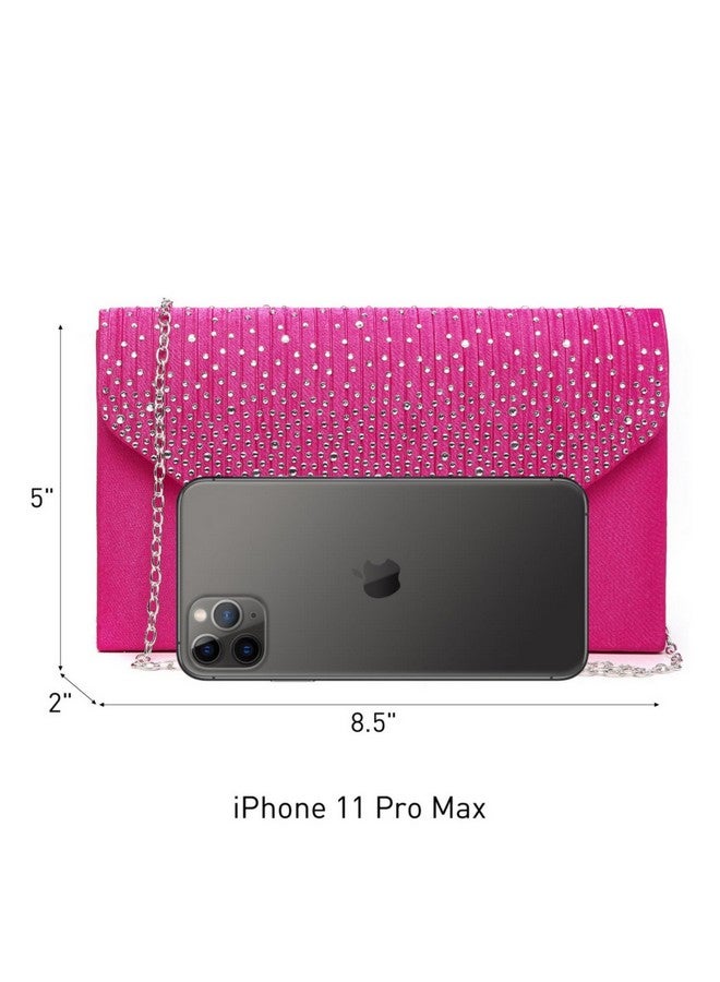 DASEIN حقيبة سهرة ساتان للنساء مع كريستالات، حقيبة كلاتش، حقيبة زفاف، حقيبة حفلة تخرج، حقيبة رسمية لحفلة كوكتيل (وردي ساخن) - Image 5