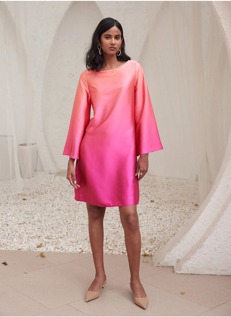 Salt Attire Women's Ombre Finish Shift Dress - Elegant Boat Neckline, Knee Length Design, Full-Length Bell Sleeves, and Convenient Side Zip Closure for Effortless Style  - Image 5