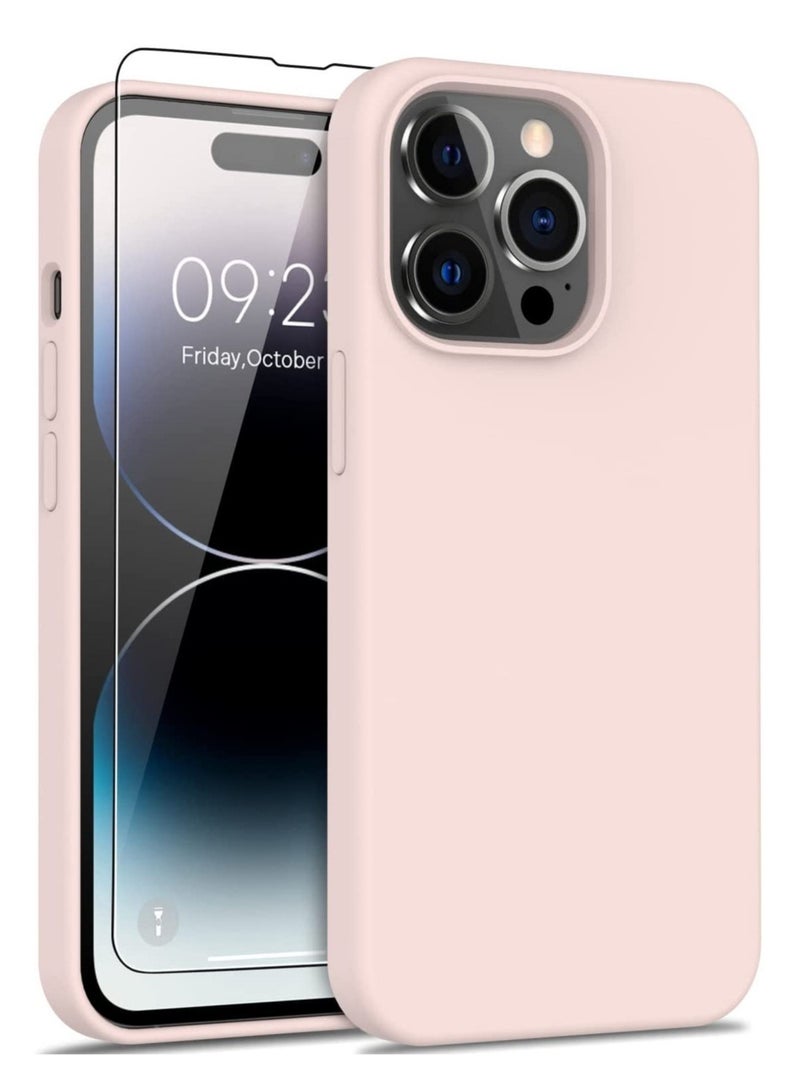 ELTRAZONE iPhone 14 Pro Max Case with Screen Protector,Soft Flexible Silicone Gel Rubber Bumper Cover for Women Girls Slim Fit Shockproof Protective Phone Case for iPhone 14 Pro Max 6.7" Light Pink - Image 1