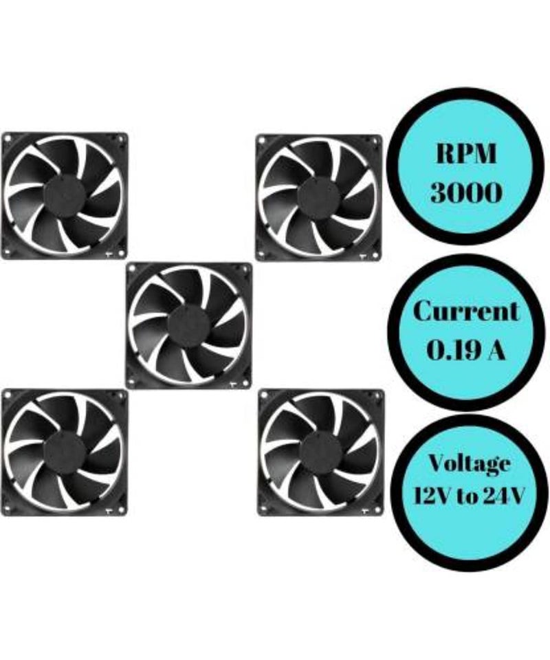 TechSupreme PACK OF 5 DC 12V Cooling Fan for PC Case, CPU Cooler Radiator Cooler (Black) - Image 3