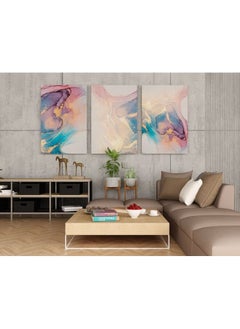Home Gallery Set Of 3 Of Abstract Wall Art Canvas Pink Blue Gold Marble  - Image 4