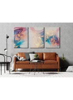 Home Gallery Set Of 3 Of Abstract Wall Art Canvas Pink Blue Gold Marble  - Image 3