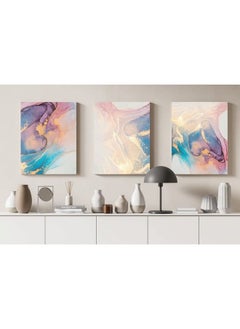 Home Gallery Set Of 3 Of Abstract Wall Art Canvas Pink Blue Gold Marble  - Image 1