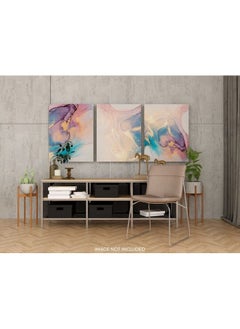 Home Gallery Set Of 3 Of Abstract Wall Art Canvas Pink Blue Gold Marble  - Image 2