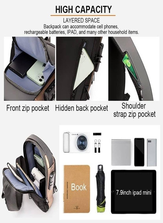 Careflection Anti-Theft Sling Backpack, PU Leather Crossbody Bag with USB Charging Port, Waterproof Travel Shoulder Bag for Men and Women, Multiple Storage Pockets - Image 2