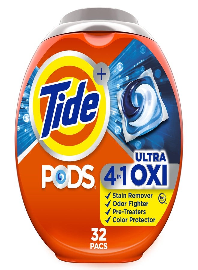 Tide 4-n-1 Ultra Oxi PODS Laundry Detergent Pacs, 32 Count, HE Compatible, Built in Pre-Treater for Stains - Image 1