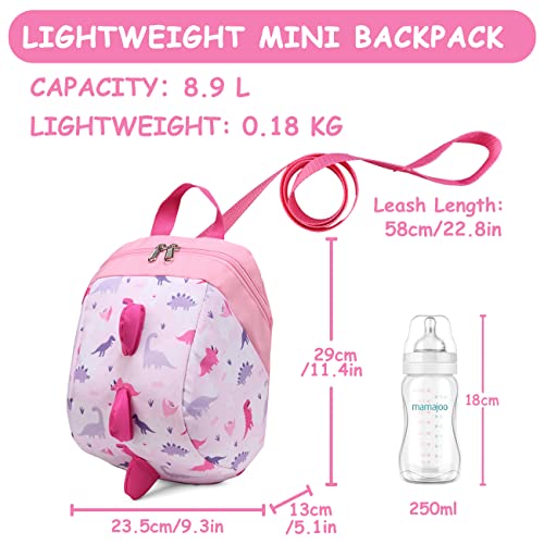 VASCHY Dinosaur Toddler Backpack with Leash, Ultra Lightweight Tiny Mini Little Daycare Backpack Girls Pink - Image 4
