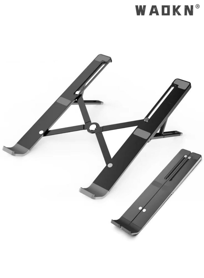 WAOKN Laptop Stand Aluminum Alloy Adjustable Laptop Stand Ergonomic Laptop Stand Portable Foldable Laptop Stand Laptop Holder Compatible with MacBook Pro Macbook Air, Chromebook Matebook etc Black  - Image 1