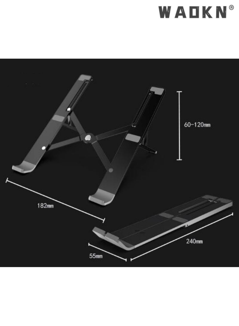 WAOKN Laptop Stand Aluminum Alloy Adjustable Laptop Stand Ergonomic Laptop Stand Portable Foldable Laptop Stand Laptop Holder Compatible with MacBook Pro Macbook Air, Chromebook Matebook etc Black  - Image 4