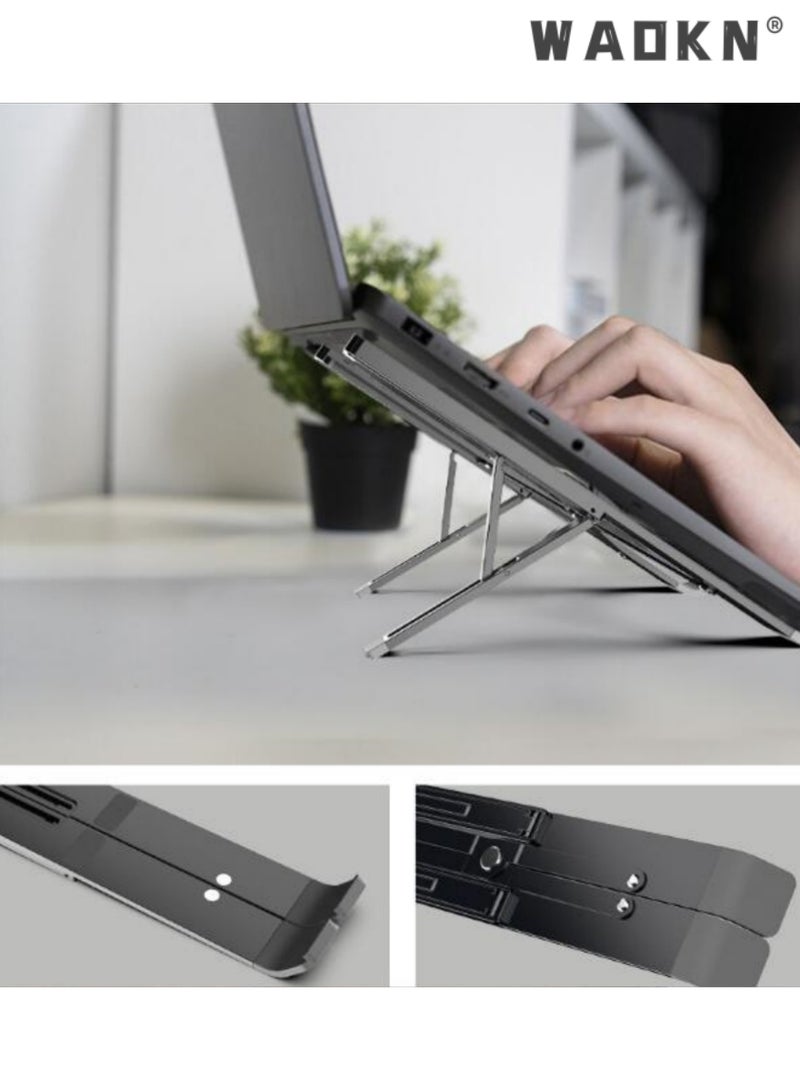 WAOKN Laptop Stand Aluminum Alloy Adjustable Laptop Stand Ergonomic Laptop Stand Portable Foldable Laptop Stand Laptop Holder Compatible with MacBook Pro Macbook Air, Chromebook Matebook etc Black  - Image 3